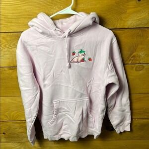 180tide Pink Seal Strawberry Embroidered Hoodie Sweatshirt Women's Small